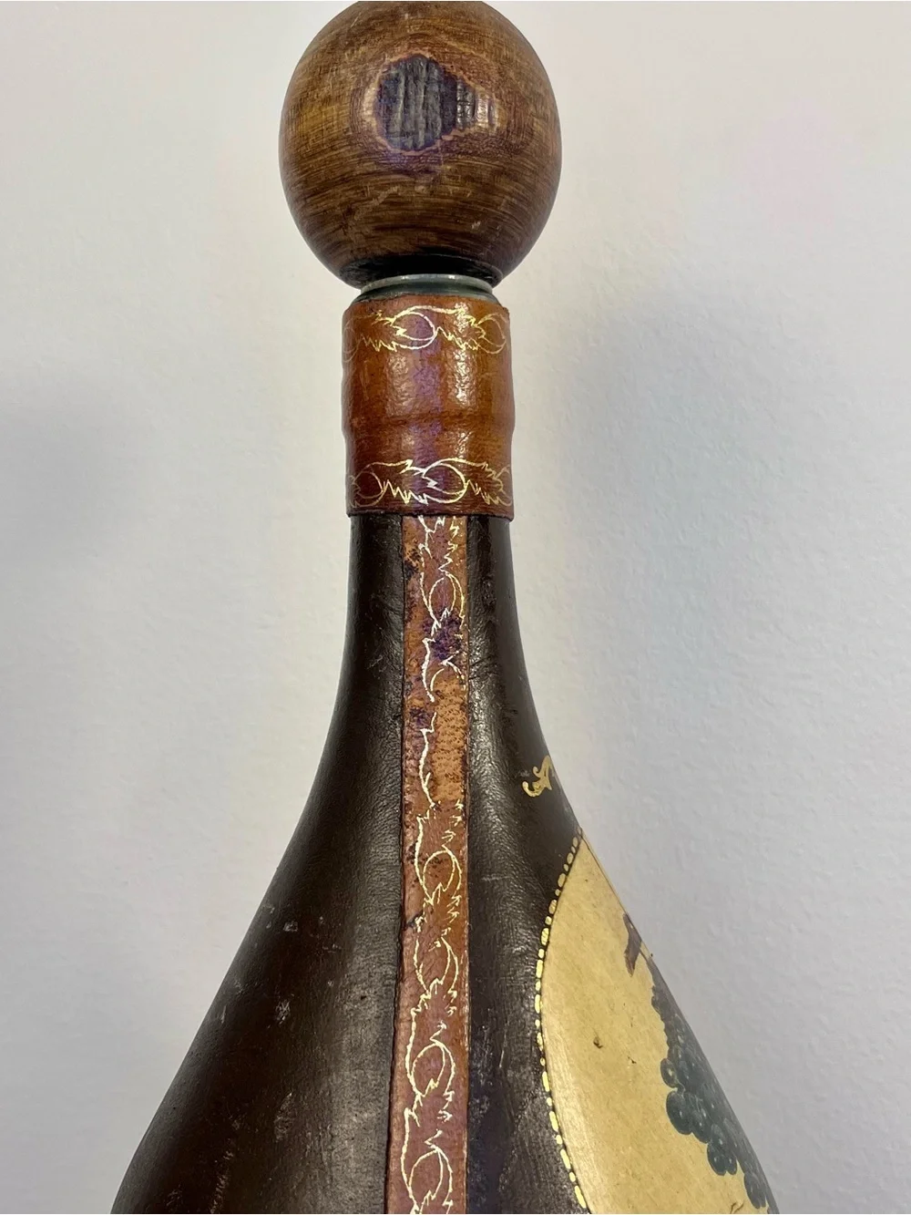 Florence‎ Italy Fausto Corduri Leather Wrapped Decanter Bottle Grapes Vintage